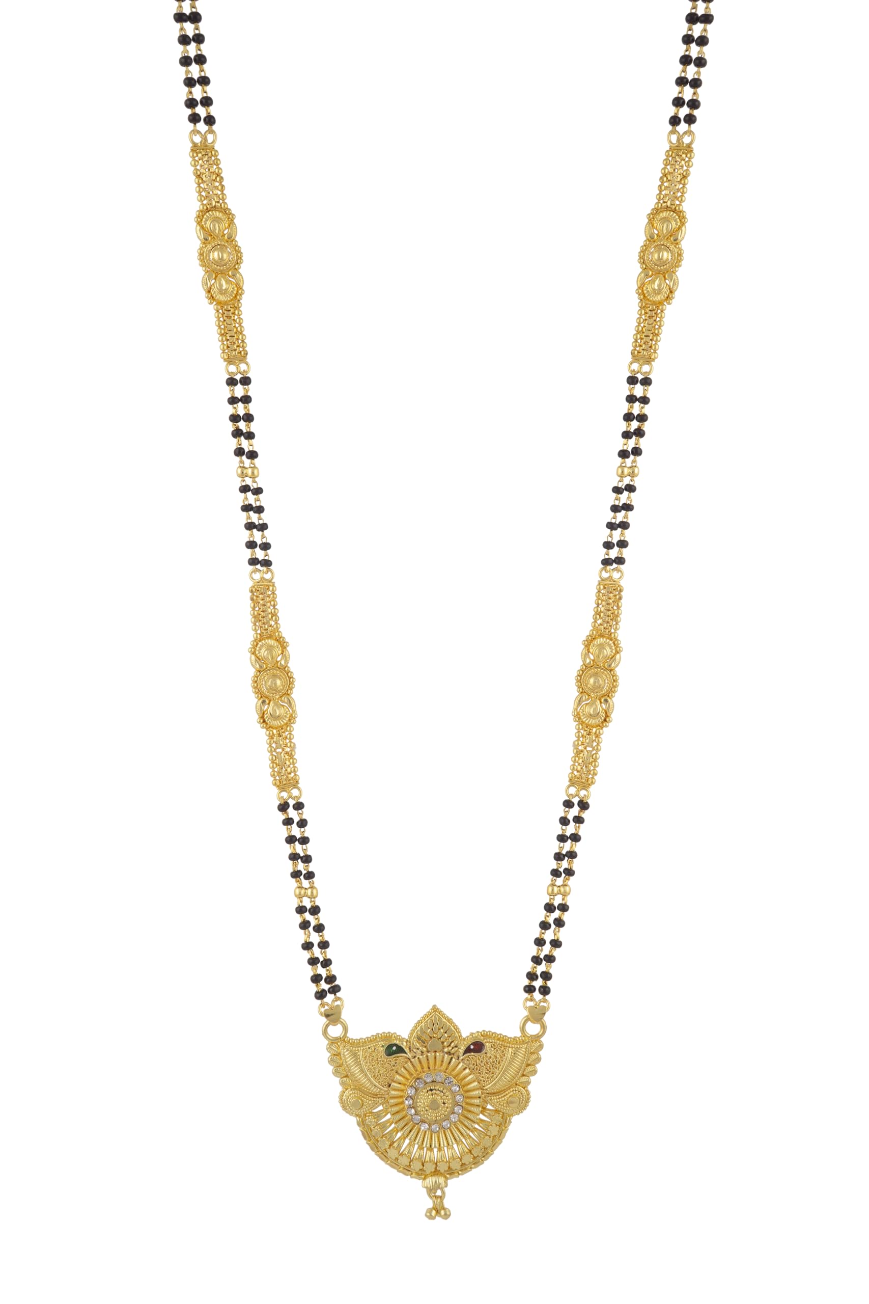 Designer Gold Plated 28 inch Long Chain Black Beads Mangal Sutra Tali/Tanmaniya/Nallapusalu/Mangalsutra for Women-image-45