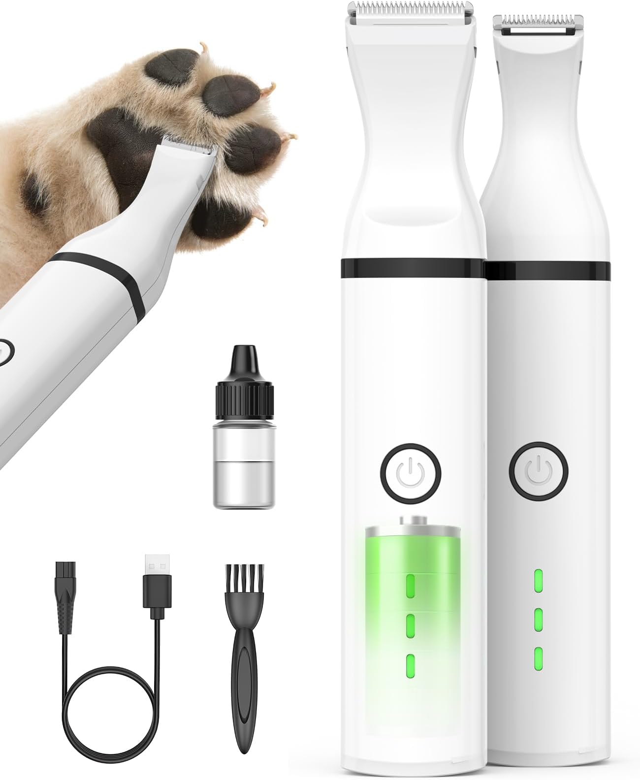 Dog Paw Trimmer, Cordless Paw Hair Trimmer for Dogs with Double Blades, Quiet 2 Speed Small Dog Grooming Clippers for Paws, Eyes, Ears, Face, Rump (White)
