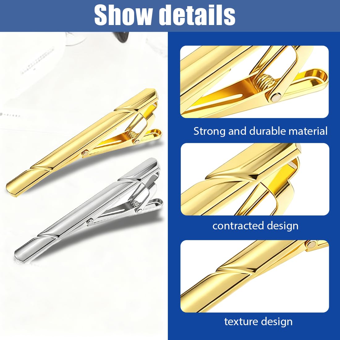 2pcs Fermacravatte Uomo Classici in Rame, Clip di Cravatta Set,ferma cravatta da uomo, Fermacravatte Eleganti per cravatta e completo, Accessorio per matrimonio e ufficio(Oro + Argento)