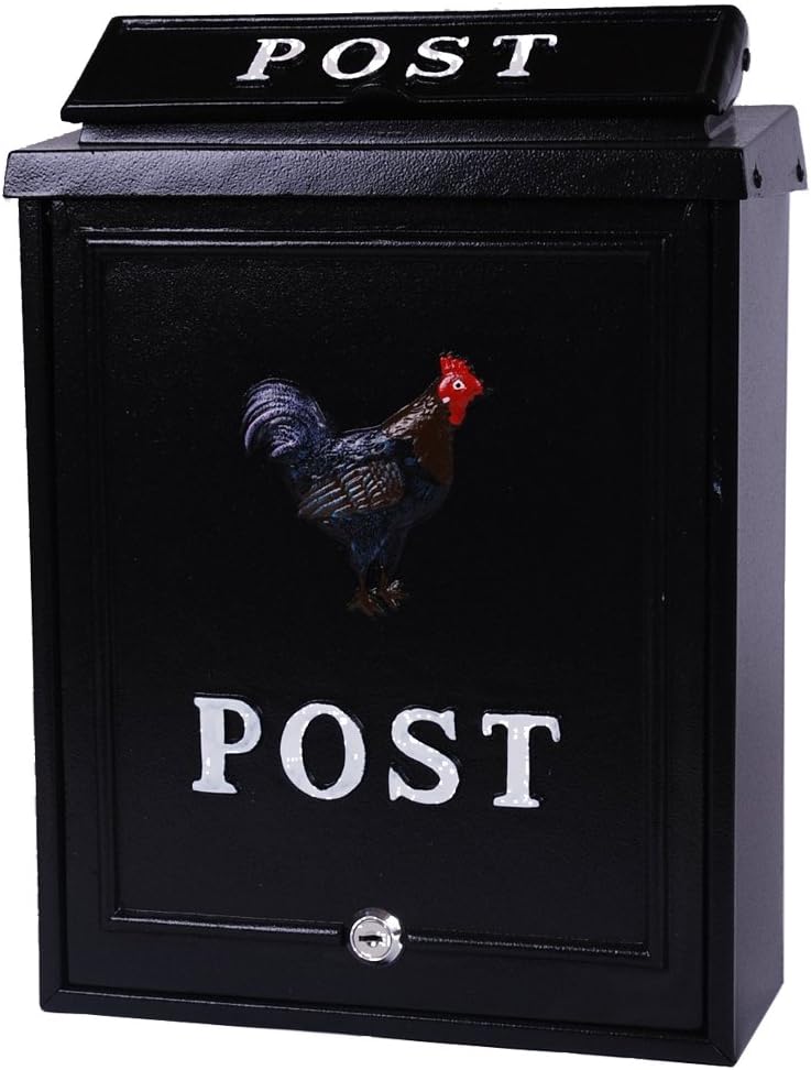 Cockerel Wall Mounted Black Post Box