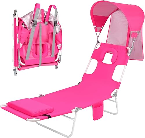 Miniatura 1 de Silla de bronceado de playa con toldo y agujero facial, silla plegable de 6 posiciones para adultos al aire libre, lectura, tomar el sol, junto a la