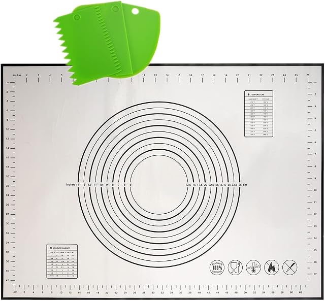 KeepingcooX® Extra Large Silicone Baking Mat Pastry Rolling Mat Non-Stick with Measurements Scraper Gift Reusable Flexible Easy to Clean BPA Free for Fondant Pizza Breads 50X70cm