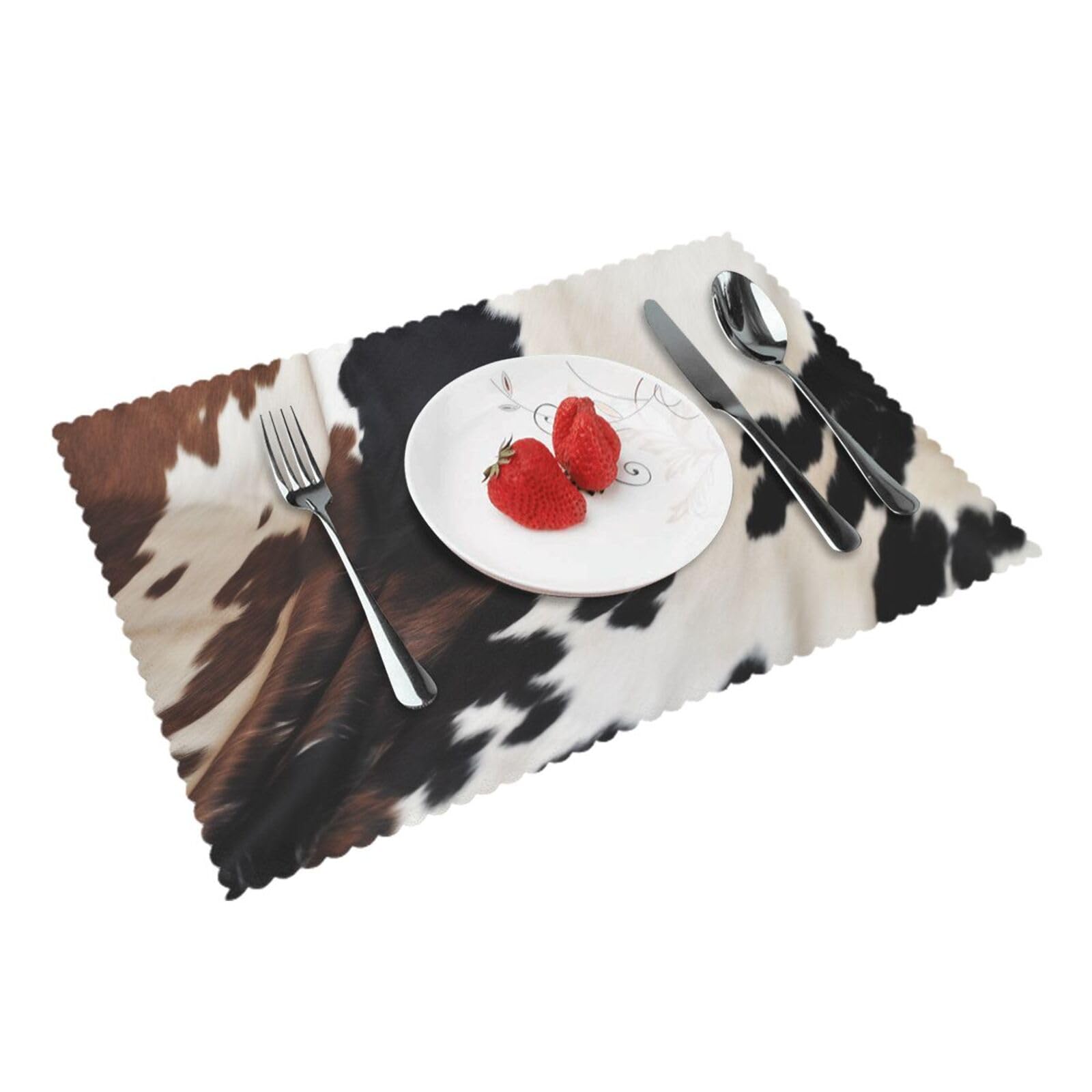 Cowhide Printed Placemat Heat Resistant Place Mats Set of 4 PCS Washable Kitchen Table Mats, 12x18 Inch