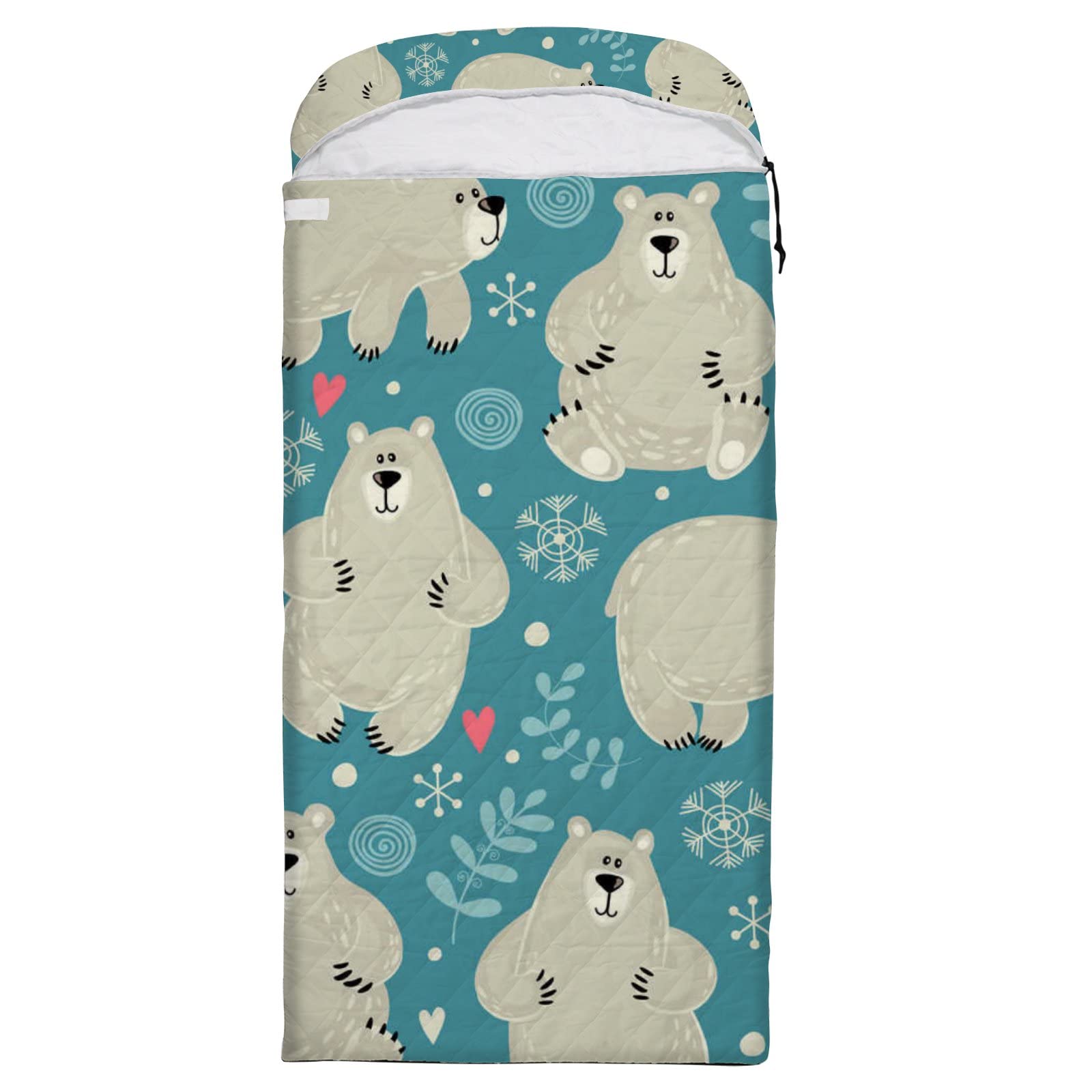 Orediy Sleeping Bag 3 Seasons Warm Lightweight Camping Sleep Bags for Adults Teens Hiking Travel Backpacking Polar Bear Pattern