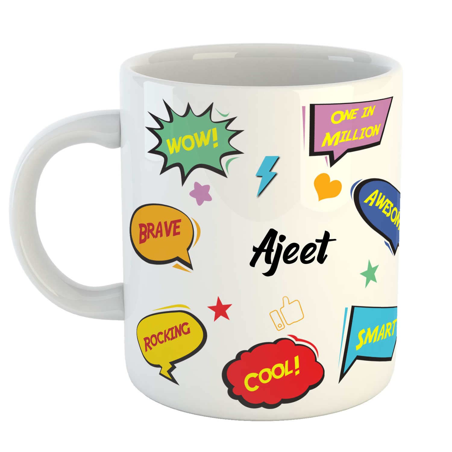 ASHVAH Customized Ajeet Name Ceramic Coffee Mug - Best Birthday Gift for Daughter, Son, Sister, Brother, Return Gift for Kids, Name -Ajeet