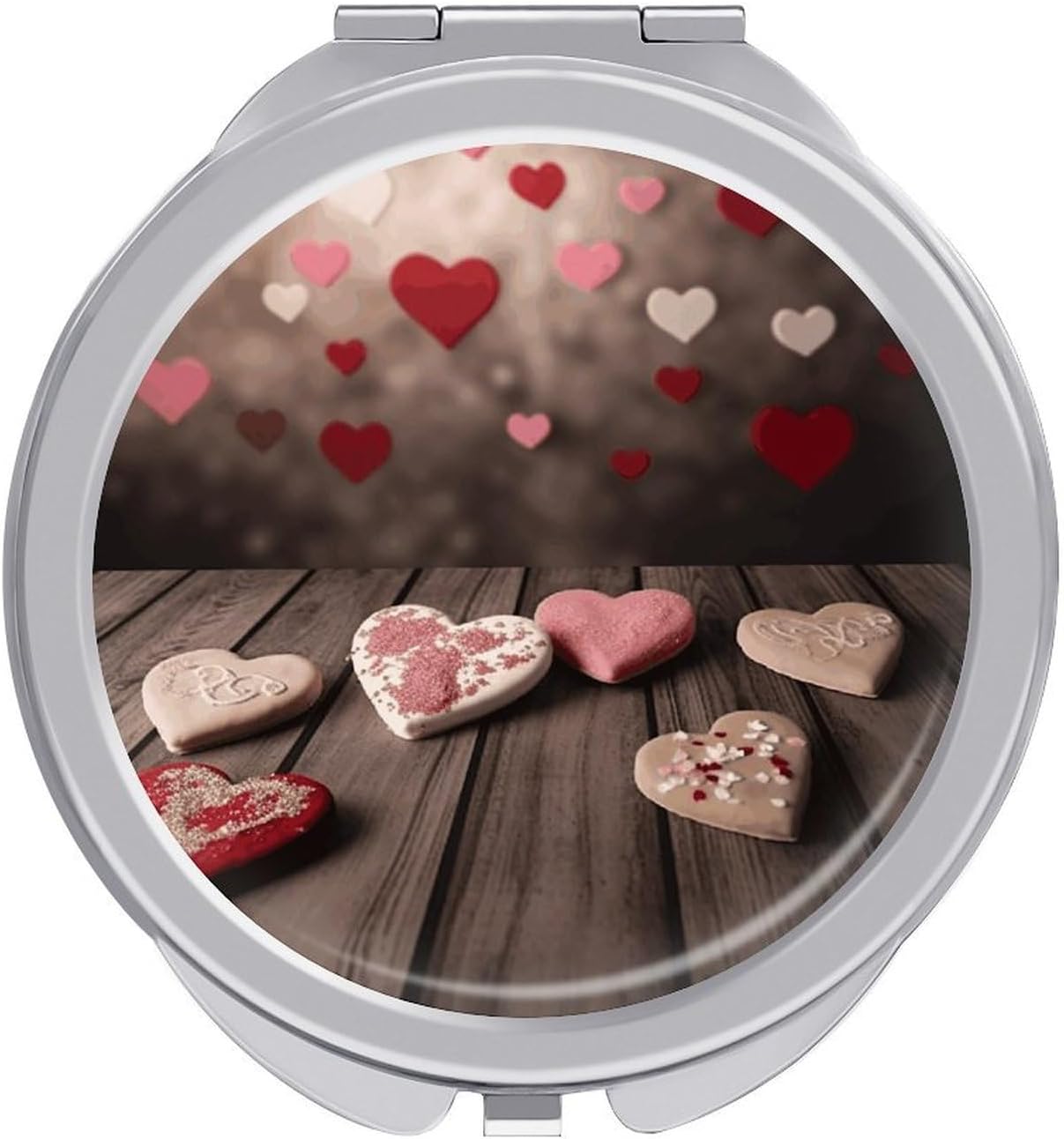 Valentine's Day Makeup Mirror Lightweight Compact Mirror Portable Folding Travel Mirror 2-Sided Round Handheld Beauty Mirrors Mini Pocket Mirrors for Gift