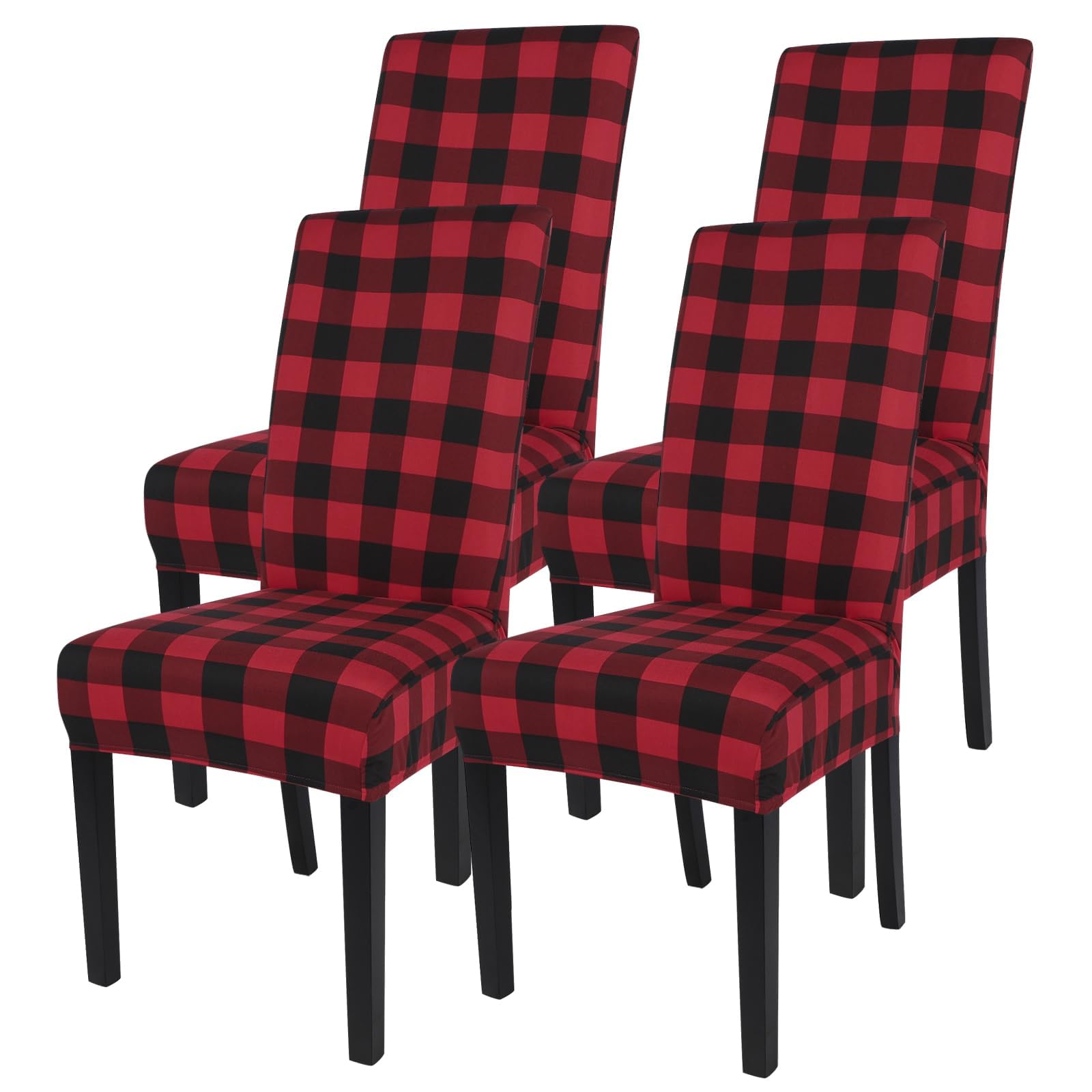 SearchI 4 PCS Christmas Chair Covers Stretch Xmas Dining Room Chair Protector Slipcovers Spandex Holiday Parsons Chair Cover for Christmas Decoration Home Decor Ceremony(Buffalo Plaid)