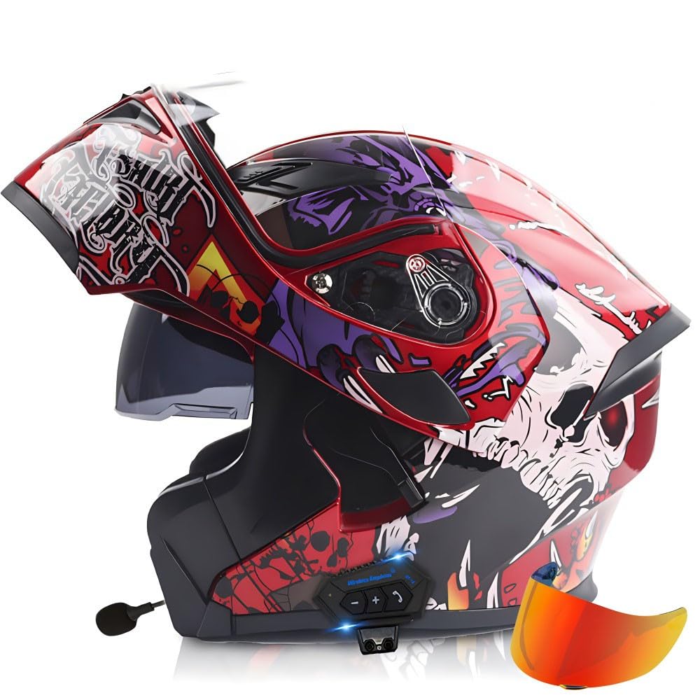 Bluetooth Modular Motorcycle Helmets Helmets for Adults Motorcycle DOT Approved, Full Face Flip up Anti-Fog Helmet Built-in Dual Speaker with