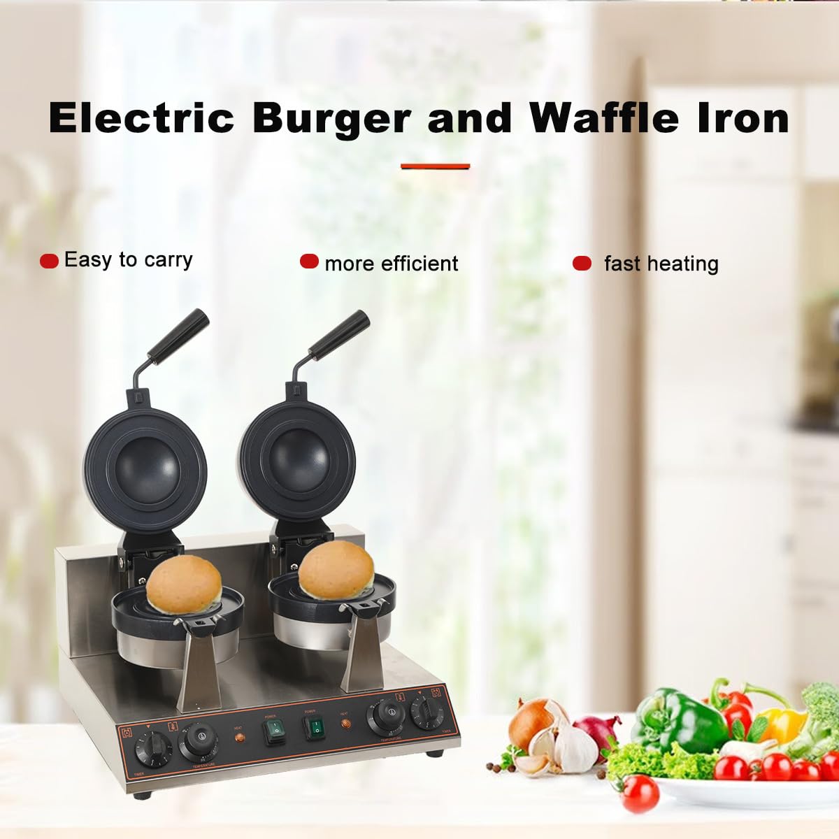 Elektrische UFO-Burger-Presse, 2600W Kommerzielle Doppelkopf-Burger-Maker | Eiscreme-Burger-Maschine, Antihaft-Hitze-Presse-Maschine, schnelle Erwärmung, für Haus Snack-Bar usw