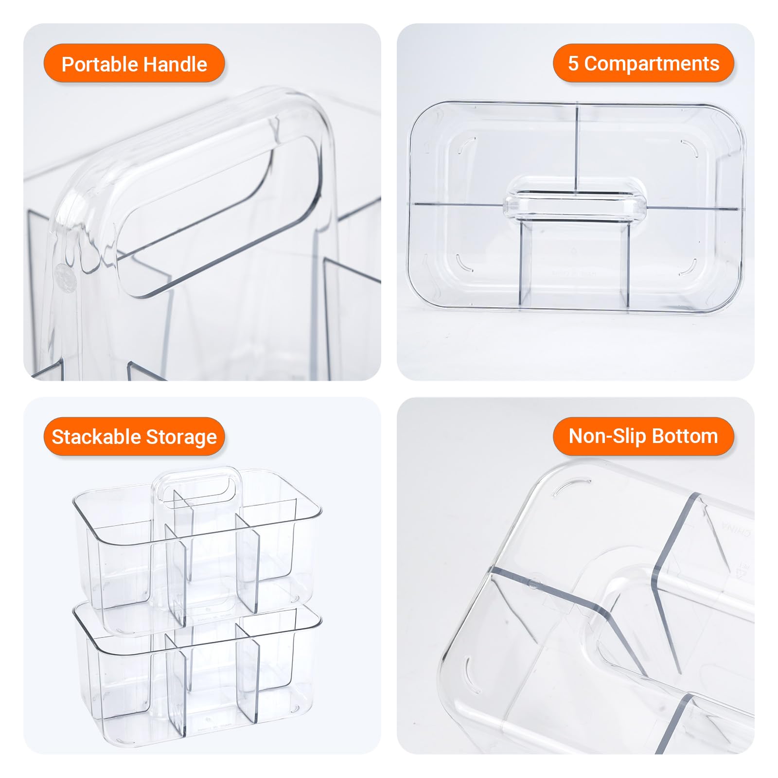 giteo bedding 2 PCS Clear Caddy organiser with Handle,Desk Multipurpose Stackable Storage, Plastic Portable Art Supply Tote Holder for Office, Bathroom, Kitchen Cleaning, School Supplies - Image 3