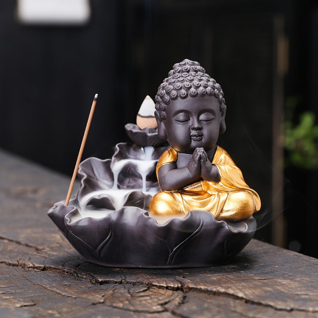 Brûleur d'encens backflow cascade de fumée en sable violet motif lotus