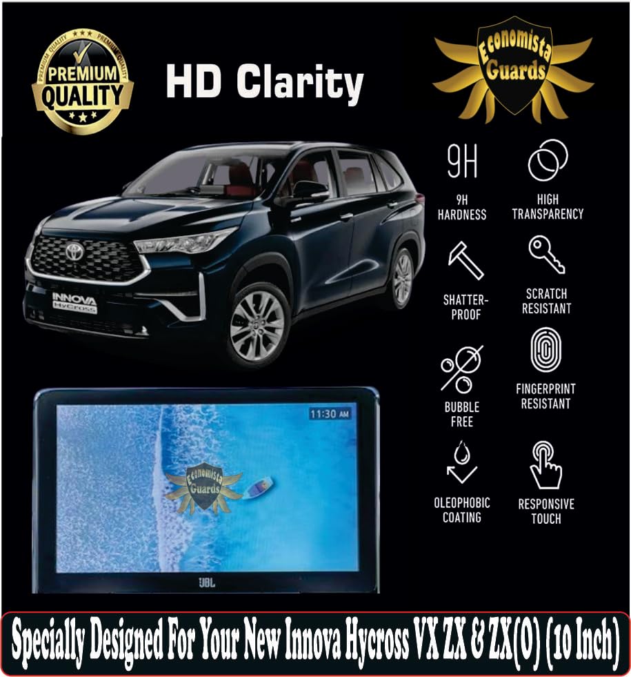 Image of Economista 9H Hardness Car Screen Protector Guard For Infotainment Music system Dashboard ! Scratch & Water Resistant For Premium Protection! Tailored For Toyota Innova Hycross VXO ZX ZXO 10 Inch [ Glossy /Clear ]