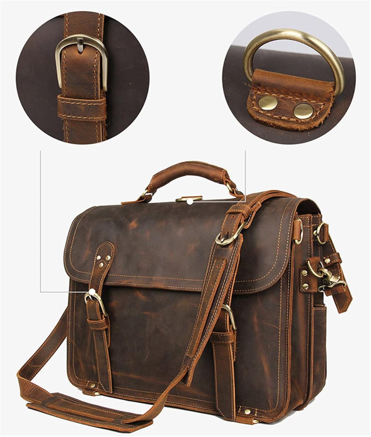 Miniatura 4 de Man Crazy Horse - Maletín de cuero genuino para laptop de 17 pulgadas bolsa de viaje de cuero