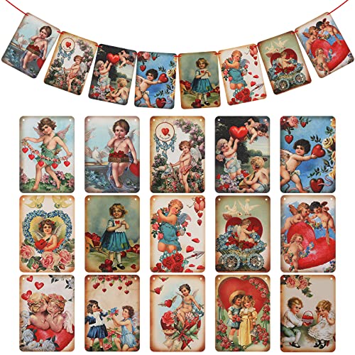 Valentinstag Dekorationen Banner, Valentinstag Vintage Stil Banner, 15 Stück Valentinstag Girlande für Valentinstag Motto Feiertage Party Wand Kamin Dekor Zubehör Cover