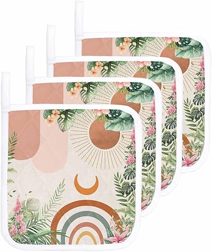 Miniatura 7 de 3 Packs Boho Leaves Floral Pot Holders Sets for Kitchen,Oven Pan Plate Bowl Pads Heat Proof Mat with Hanging Loop,Terry Cloth Potholders Soft Grip