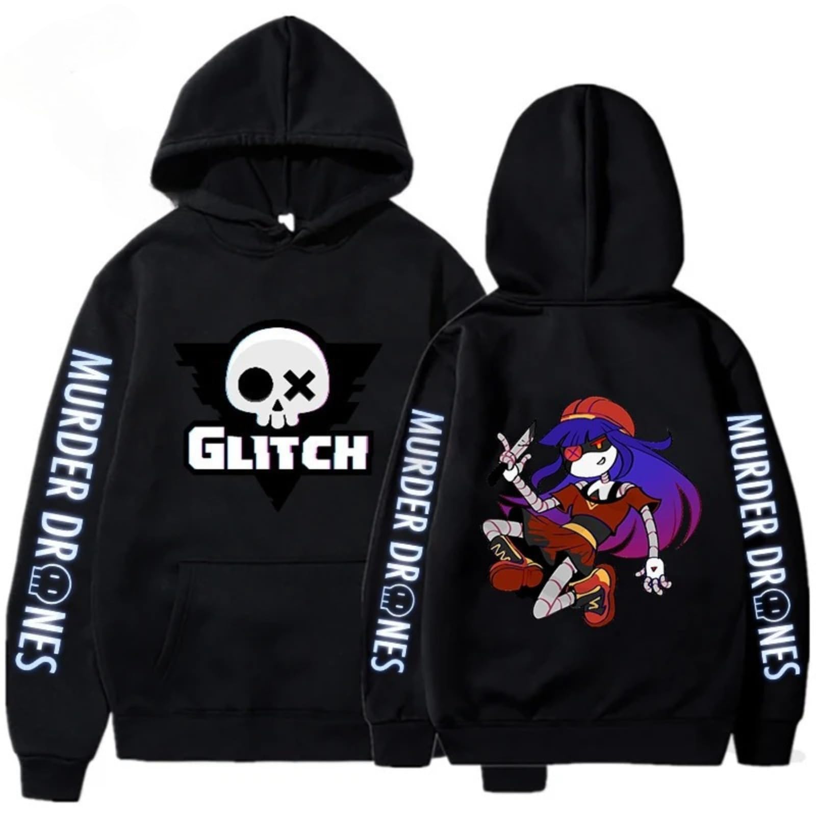 BTAISYDE Murder-Drones Hoodie, Harajuku Style Pullover, Vintage Unisex Sweatshirt, Side Seam Pockets (Black 5,XS)