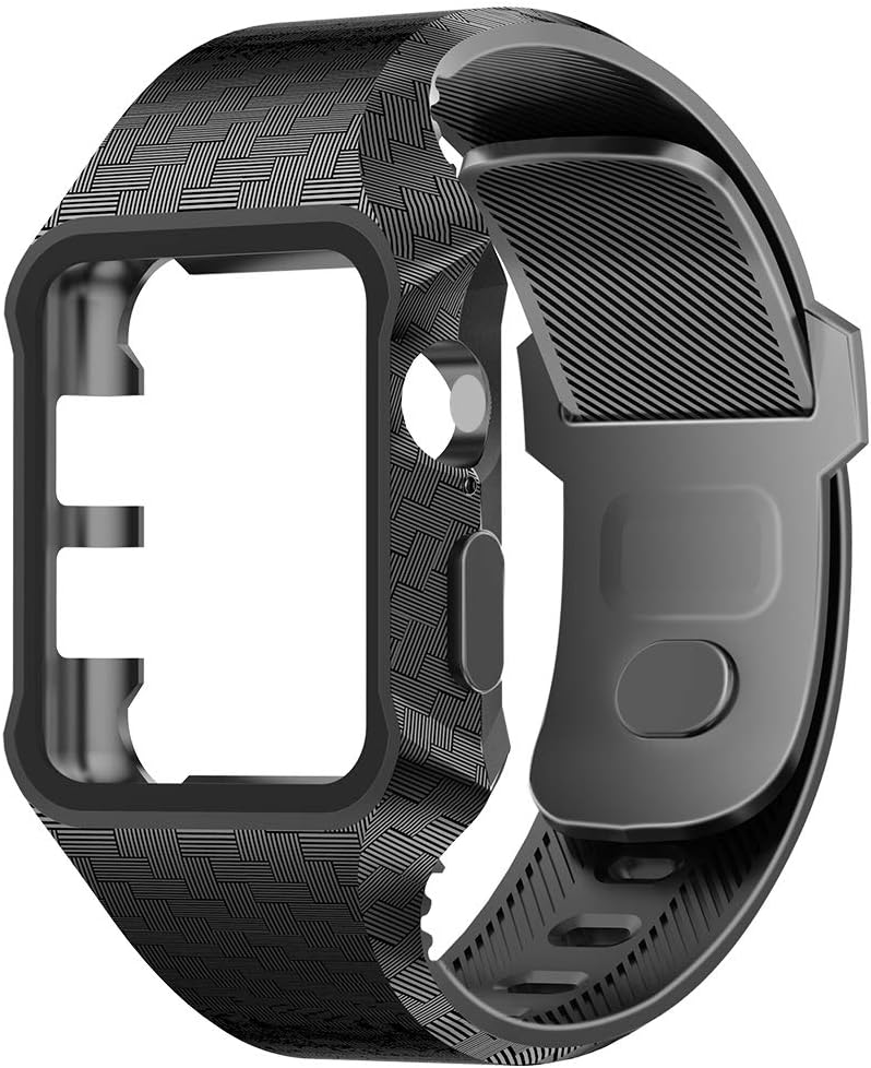 Gaishi Protective Case with Bands Compatible with Apple Watch 4 44mm 2018, Men Women Sport Outdoor Shockproof Rugged Protective Case with Strap Bands Replacement for Apple Watch Series 4, Black