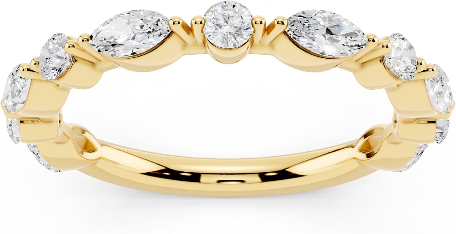 ENRICH 1/2 Carat Marquise and Round Lab Grown Diamond Wedding Bands for Women in 14K Gold Plated 925 Eternity Stacking Engagement Ring F-G Color VS Clarity Fine Jewelry Gift for Her