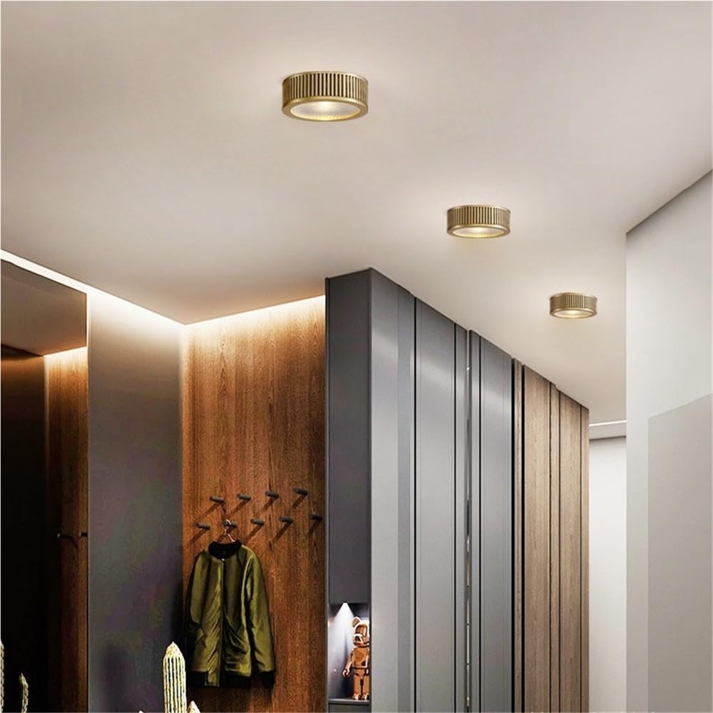 Vintage Massivmessing LED Deckenstrahler Flur Garderobe Einbauleuchte | Retro Kleine Deckenleuchte Aufbau Montage 4000K Natürliches Licht(7W,D12CM)