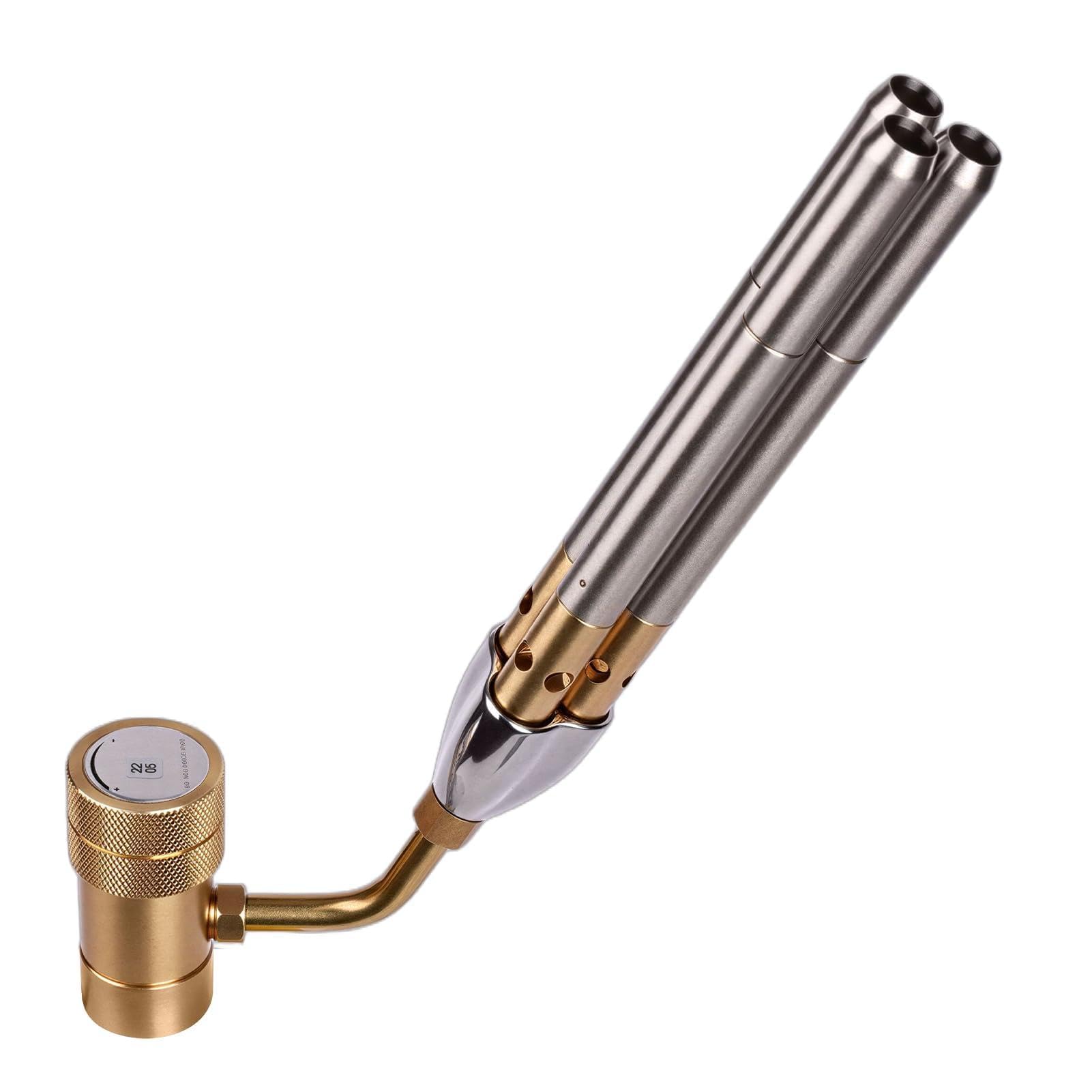 BLUEFIRE Triple Flame Jet Turbo Torch ONLY High Output 25590 BTU Full Metal Heavy Duty Manual Ignition Gas Cooking Searing Welding Torch Head Fuel by MAPP MAP Pro Propane (Torch Only)