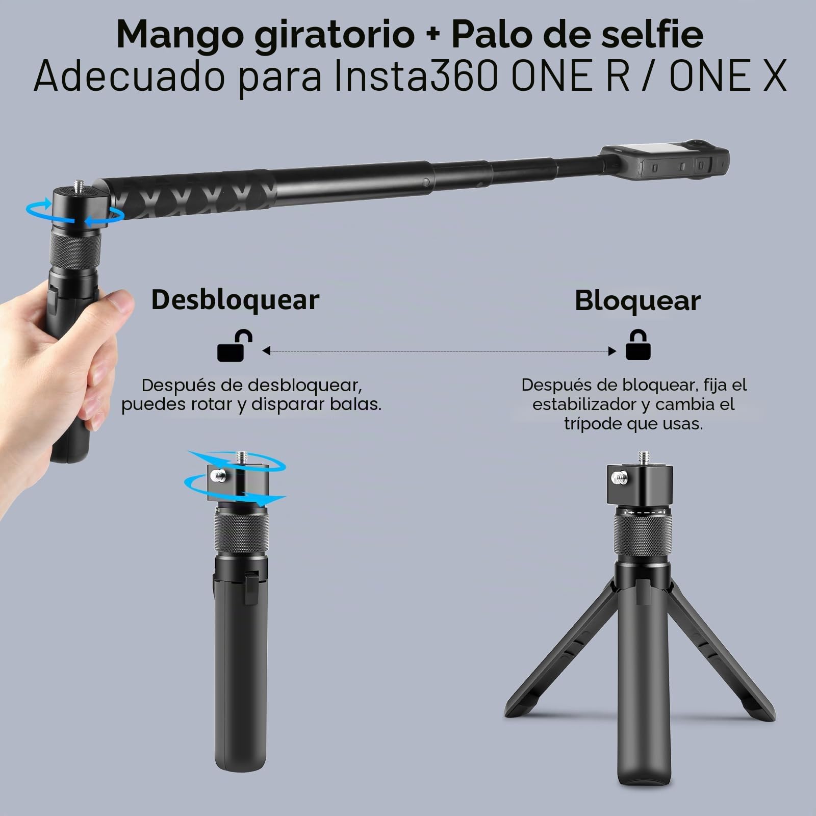 PULUZ Insta 360 Bullet Time Bundle para Insta360 X3 X4 X5 ONE X2, Palo selfie invisible de 114 cm y trípode con doble tornillo 1/4 para GoPro Hero 12 11 10 8 7 6 5 Osmo 360