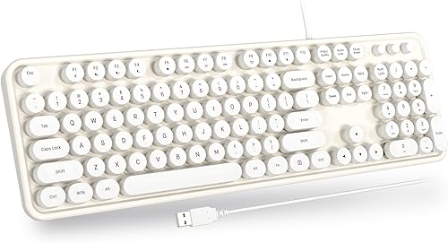 Miniatura 1 de Teclado de computadora con cable USB, teclado retro para máquina de escribir, teclado de tamaño completo con teclado numérico para PC, laptop,