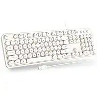 Atelus USB Wired Computer Keyboard - Retro Typewriter Keyboard - Full Size Keyboard with Number Pad for PC Laptop Desktop Windows (Creamy White)