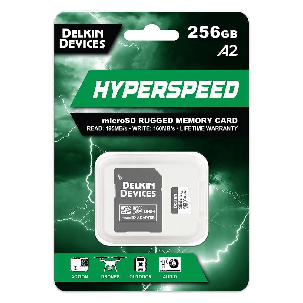 Delkin Devices Scheda di memoria Hyperspeed microSDXC da 256 GB, UHS-I V30 A2