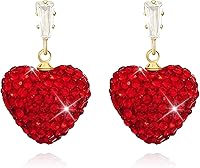 Vista 1 de Aretes de corazón rojo, regalos para el día de San Valentín para ella, aretes de corazón de amor con diamantes de imitación, aretes colgantes de San