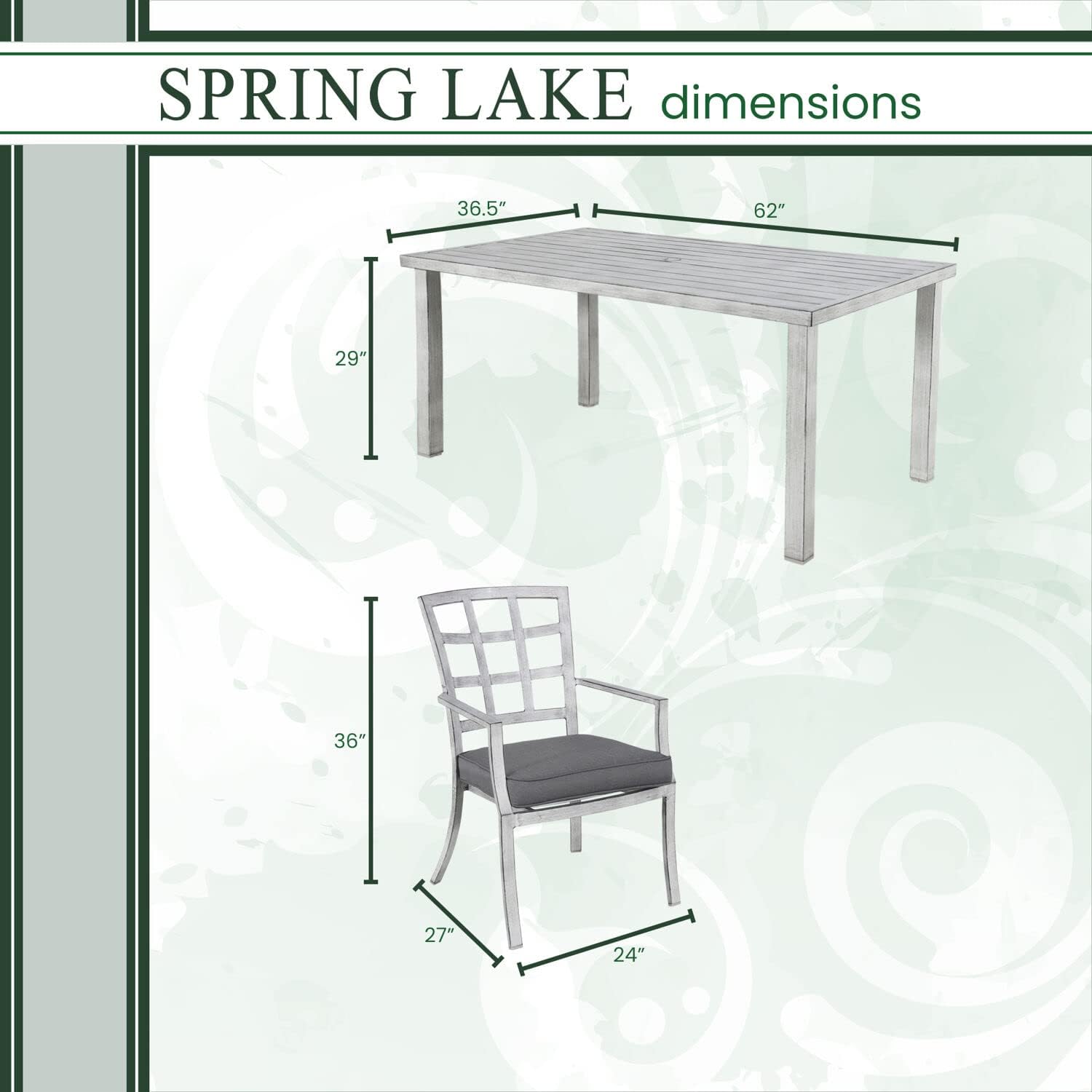 Hanover 7-Piece Spring Lake Outdoor Furniture Dining Set, 6 Cushioned Aluminum Chairs and 62"X36.5" Slat Top Table, All-Weather Rust-Resistant, White/Grey : Patio, Lawn & Garden