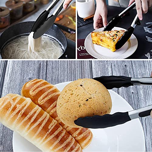 Mini Silicone Serving Tongs Set Of 3 - Non-Stick Small Kitchen Tongs (7 Inch) With Silicone Tips And Stainless Steel Handle, Cooking Tongs For Salads, Pasta, Steaks, Vegetables #TOP4