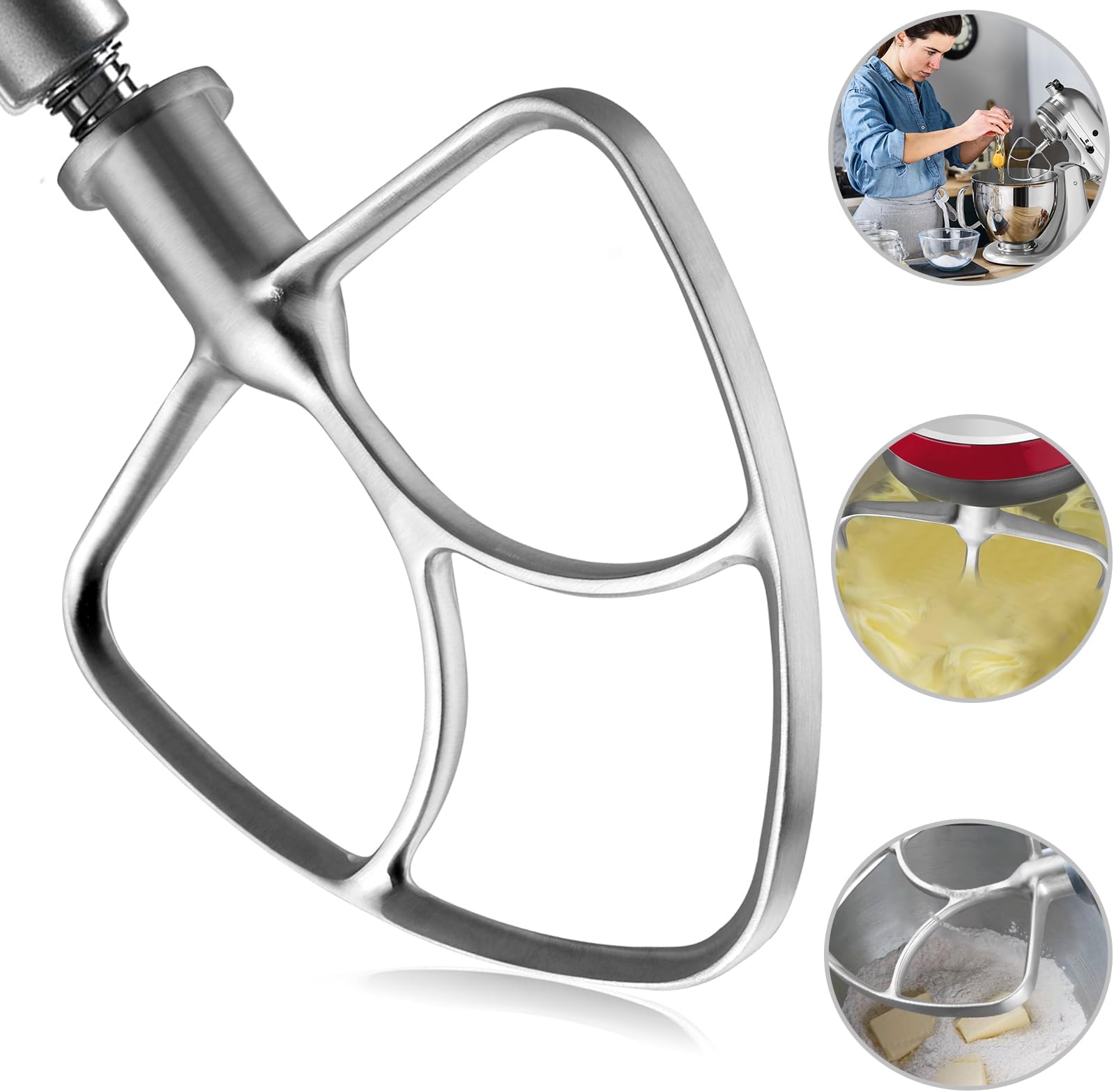 HOMGEN Batteur Plat En Acier Inoxydable 4.5qt-5qt -Fouet Pour Kitchenaid Robot Pâtissier