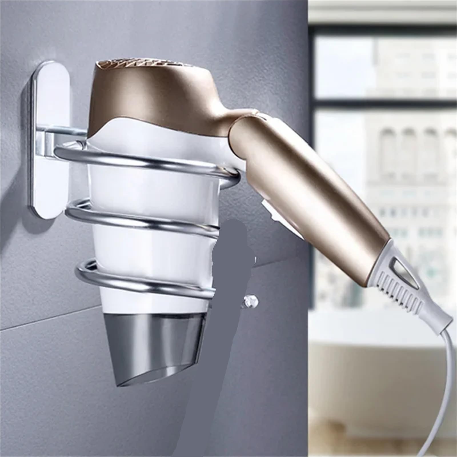 2 Pezzi Porta asciugacapelli da Parete organizzatore Supporto a Spirale Rack scaffale Bagno in Alluminio for Accessori mensola a Muro per Bagno, Barbiere(Gold)