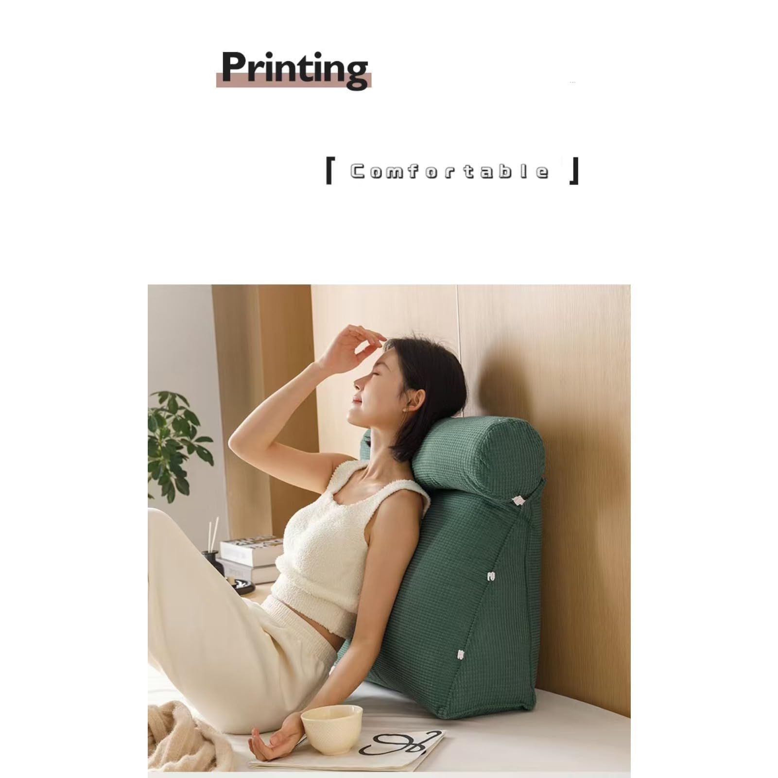 Cuscino a cuneo regolabile, cuscino da lettura per dormire, triangolare, cuscino di supporto lombare, collo e schiena, con fodera rimovibile, 50 cm (caffè)
