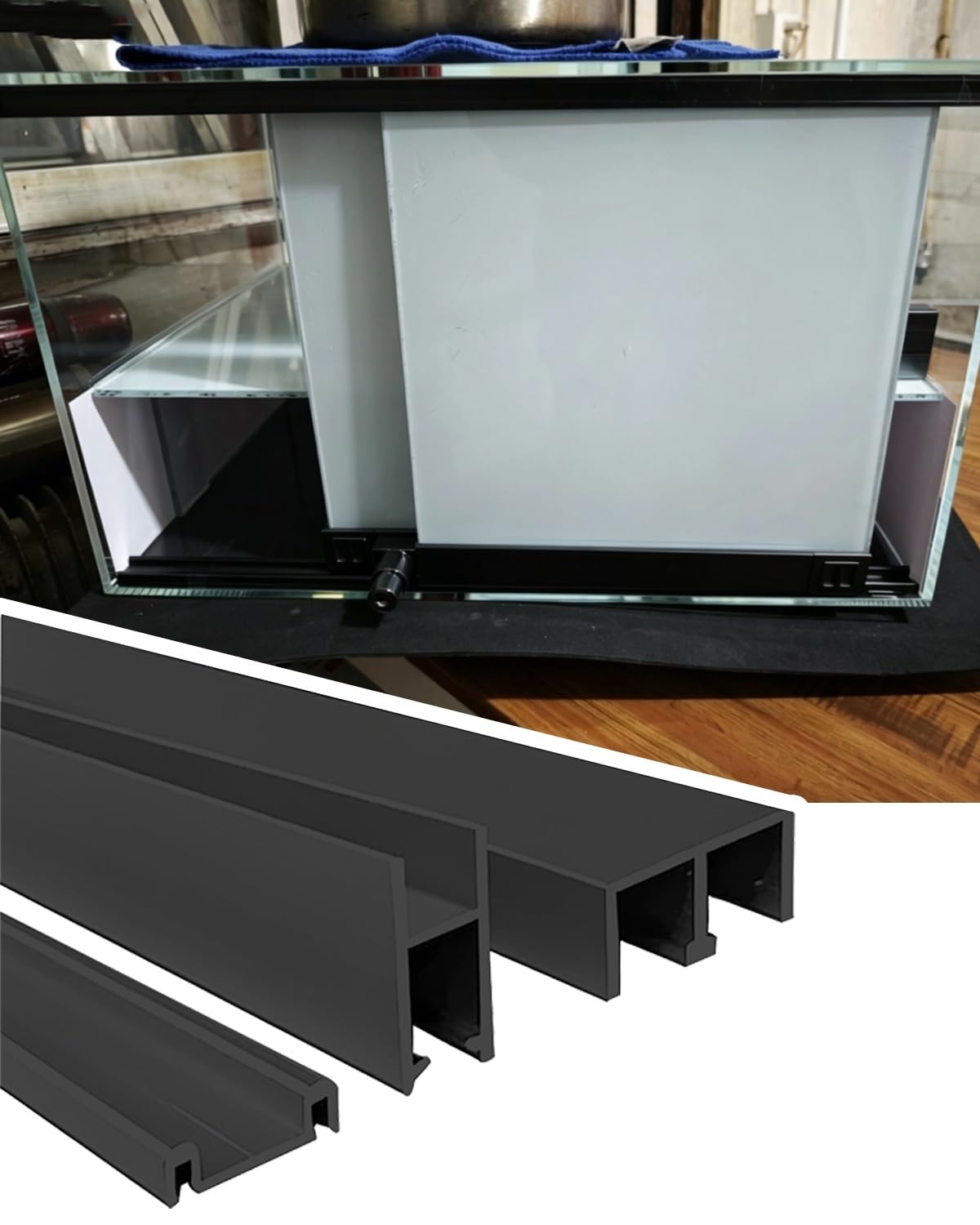 Sliding Door Kit Glass Wardrobe Door Track with Down Door, Display Vitreous Cabinet Hardware Kit, Glass Door Cupboard U Channel(Black,90cm/35.4inch)