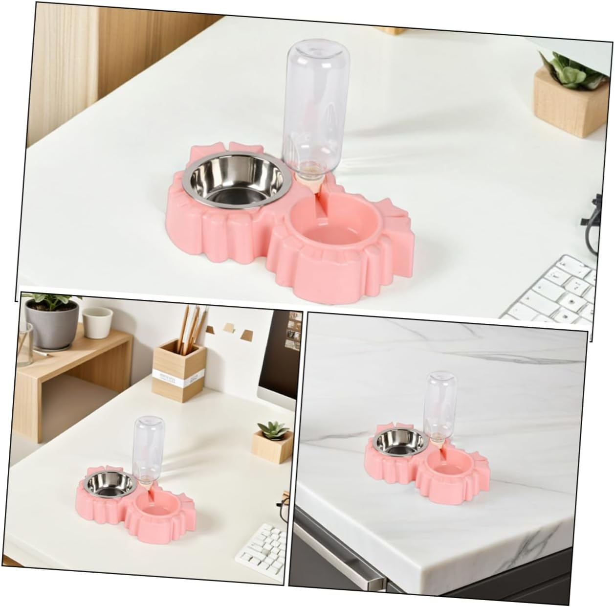 Automatic Cat Food and Water Bowl Set Double Stainless Steel Bowls with Slip Design PET Feeder Station for Kittens and Puppies Includes Water Dispenser
