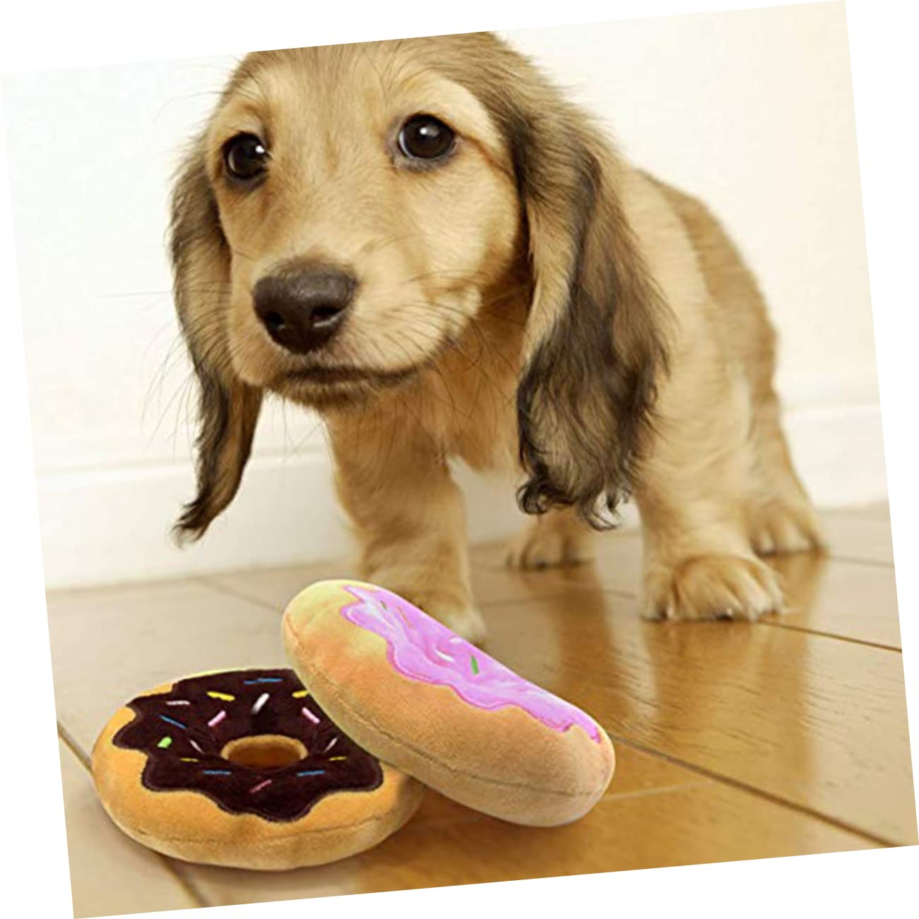 Housoutil 9pièces Jouets à Mâcher Peluche pour Chiens Jouet Forme De Donut avec Squeaker pour Chiots Couleurs Aléatoires pour Entraînement Mastication des Animaux De Compagnie