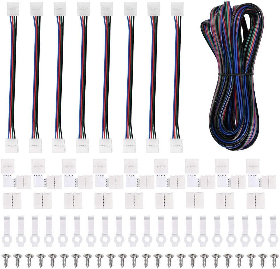 Buy ATPWONZ 5050 4 Pin Led Strip Connector Kit, 10mm RGB LED Light Connector  Includes LED Strip Jumper, 32.8FT Strip Light Extension Cable, L Shape  Solderless Connectors, Gapless Connectors, LED Strip Cli