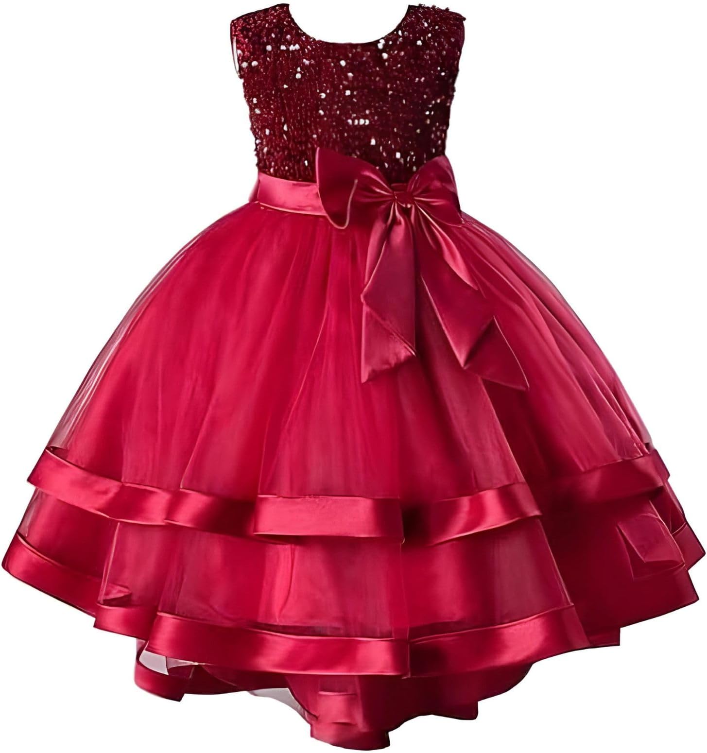 Niren Enterprise Embroidery Sequence Baby Frock for Kid Girls, Red, 7-8 Y
