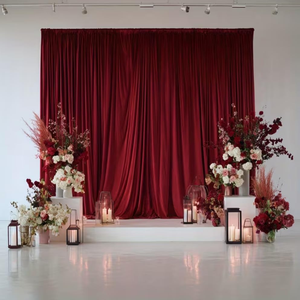Rideau de fond en soie et polyester bordeaux 300 cm textile doux décoration de fête