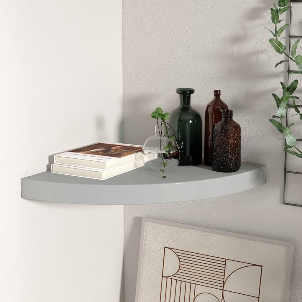 vidaXL Floating Corner Shelf - 13.8"x13.8"x1.5" Honeycomb MDF Wall Shelf in Gray with Invisible Mounting System