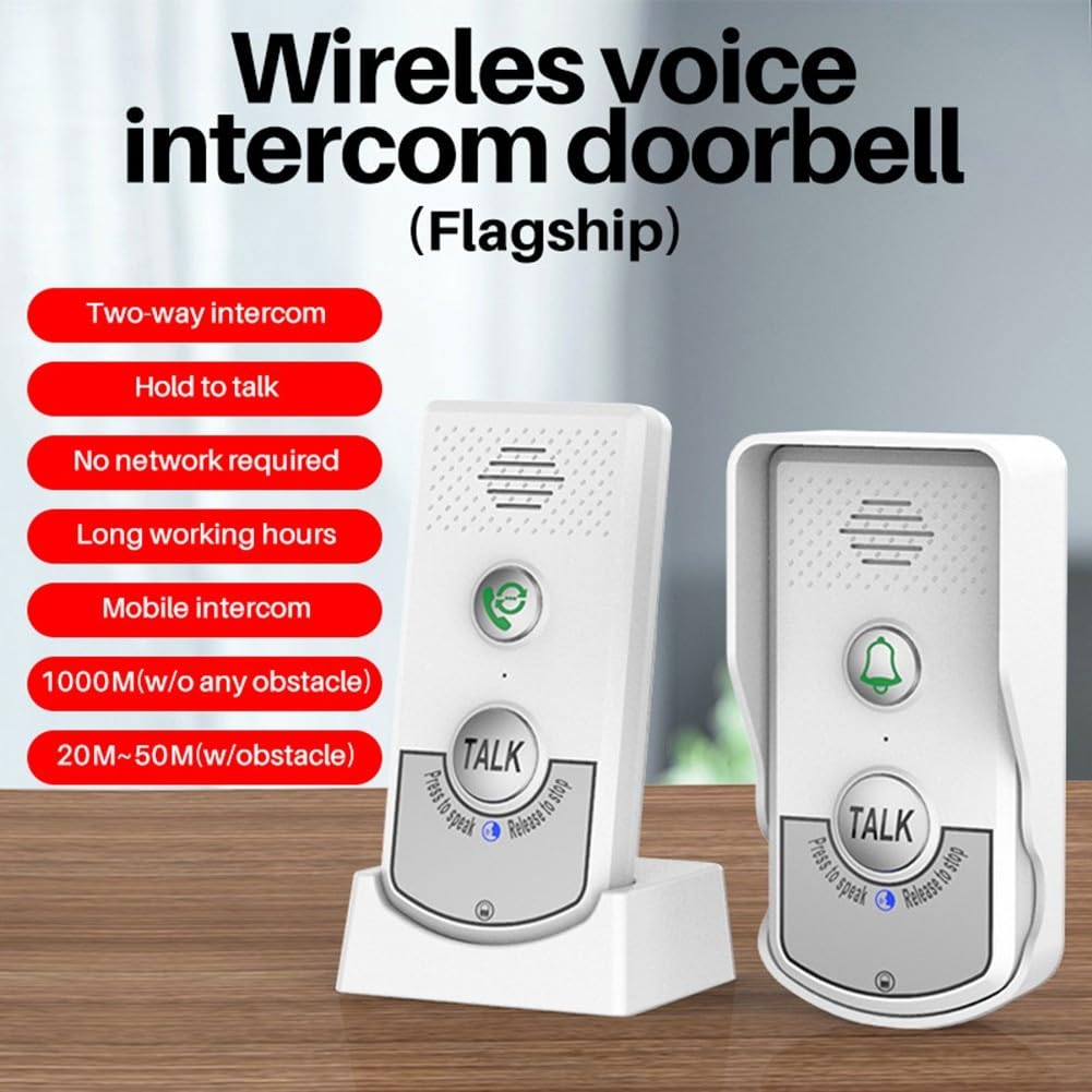 Sistema di citofono senza fili con 2 unità interne, portata 1000 m e funzione interfono, dispositivo esterno resistente alle intemperie per condomini e ville
