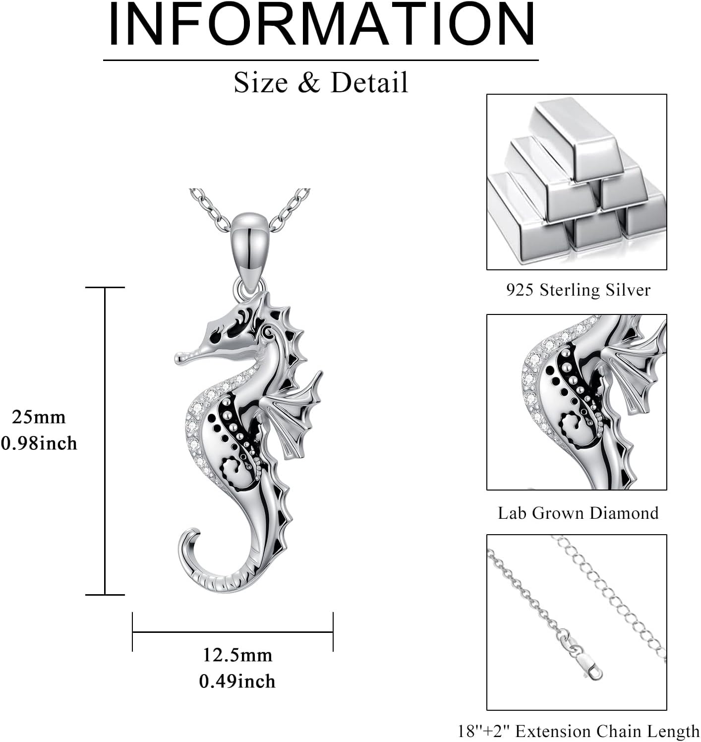 Diamond Seahorse Necklace for Women 925 Sterling Sliver Seahorse Pendant Necklace with Lab Grown Diamonds Summer Ocean Jewelry Fine Gift for Her - Image 6