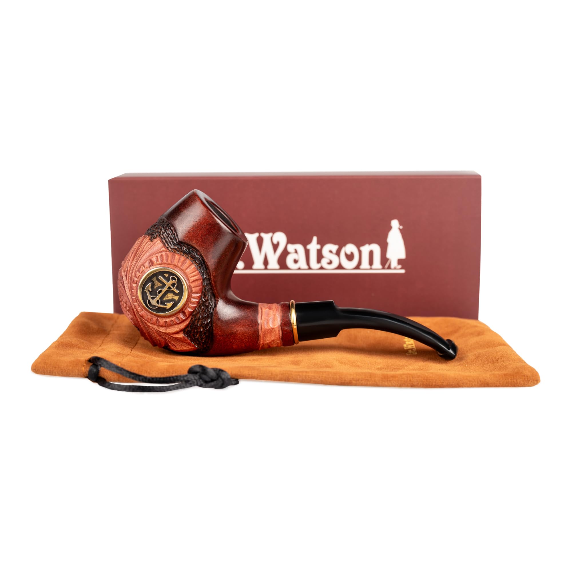 Dr. Watson - Drewniana Fajka Tytoniowa, Seria Kolekcjonerska, Ręcznie Rzeźbiona, Pasuje do filtra 9mm (Kotwica, Metal)
