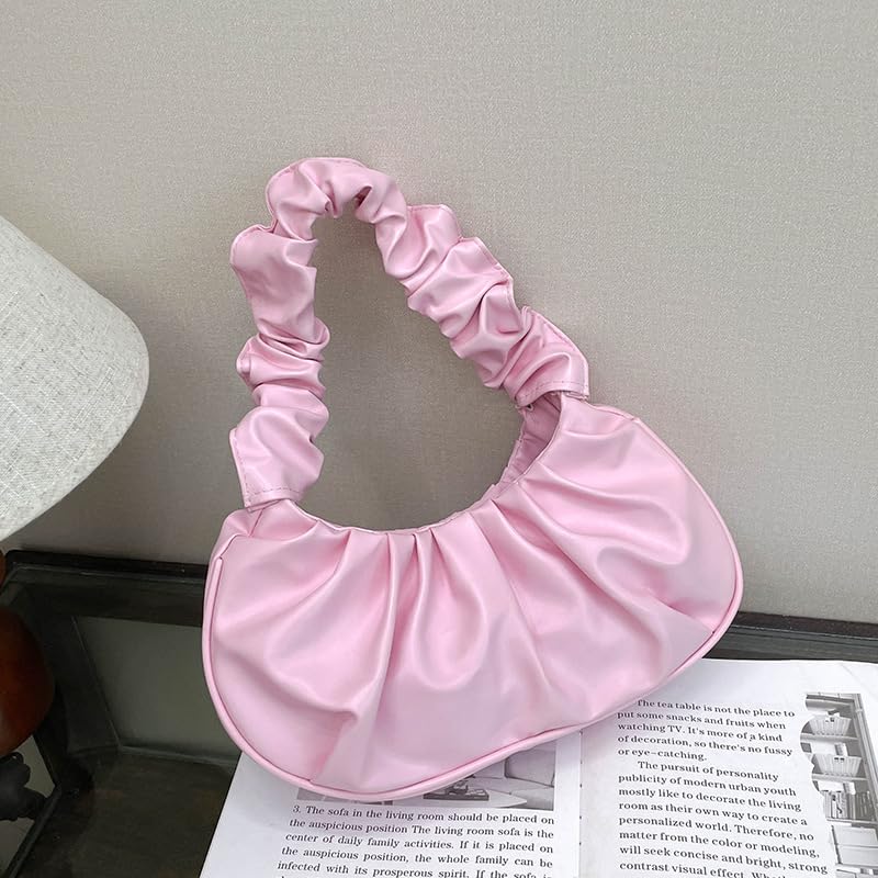 Soft PU Single Shoulder Bag – Multi-Functional Cloud Dumpling Design, Wrinkled, Large Capacity, Multiple Colors (Pink)4