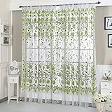 Norbi French Window Curtain Tulle Room Window Curtain Printed Peony Sheer Curtains Panels Bedroom Kitchen Home Decoration(100x200 cm,Green)