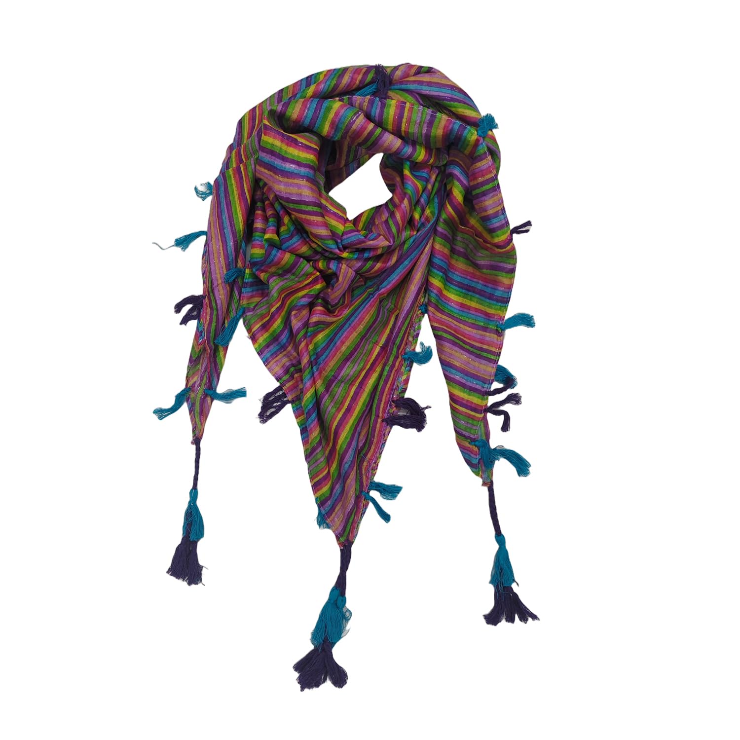 Cotton Striped Scarf, Rainbow Colors with Tassels, Casual Style Plain Hijab, Unisex Adult Fashion Accessory, 100x100 cm-image-49