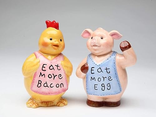 Juego de salero y pimentero de cerdo y pollo de cerámica fina, 3-7/8 pulgadas de alto