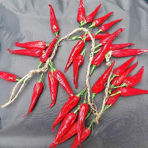 5er-Pack künstliche, lebensechte Gemüse-Simulation, künstlicher Knoblauch, rote Chilischote, künstliches Gemüse zum Aufhängen, Seil für Zuhause, Küche, Party, Wanddekoration, Fotografie-Requisiten