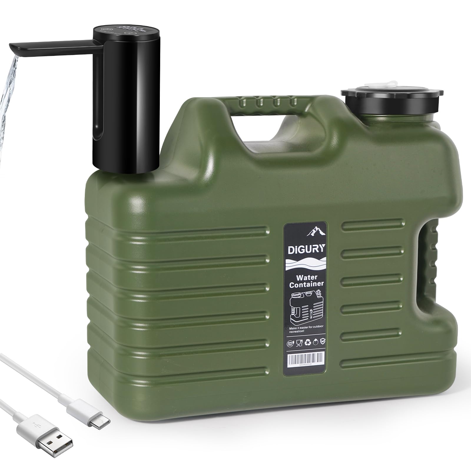 5 Gallon Water Jug with Electric Water Dispenser 2000mAh Automatic Type-C Rechargeable Water Pump BPA Free Camping Water Container Tank No Leakage